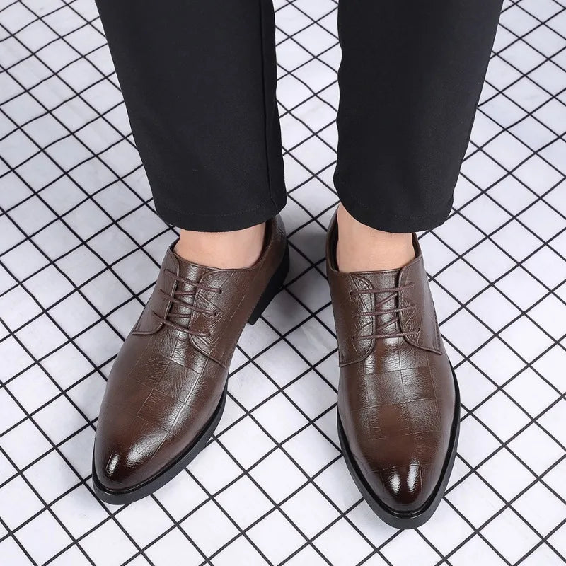 Breathable Men Shoes Korean Trendy Shoes Business Formal Leather Shoes Men Pointed Toe Inner Height Increase Large Size