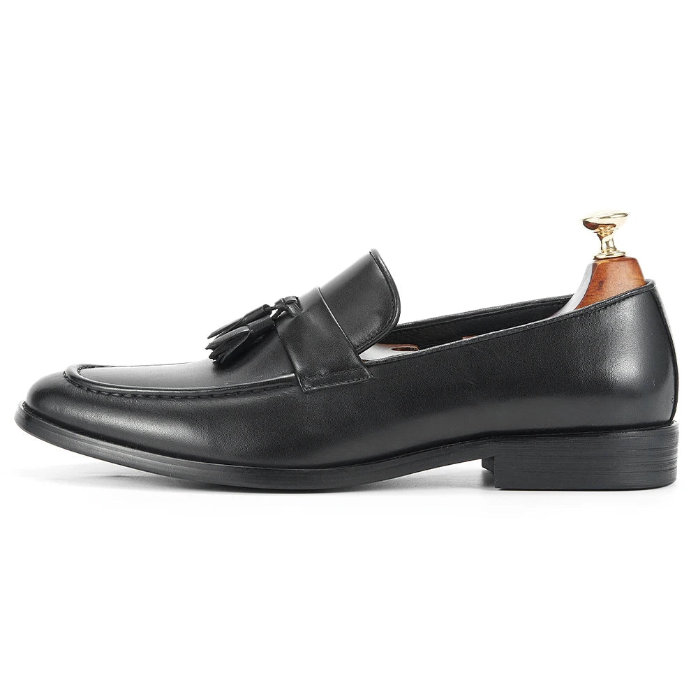 Men's Brown Leather Tassel Loafers, Formal Slip-on Dress Shoes for Business, Wedding