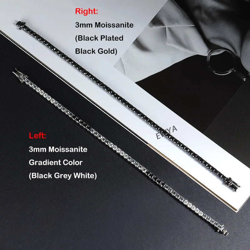 GRA Certified 3mm 0.1CT Gradient Color Black Grey White Moissanite Tennis Bracelet for Men Woman 925 Silver Link Bracelets