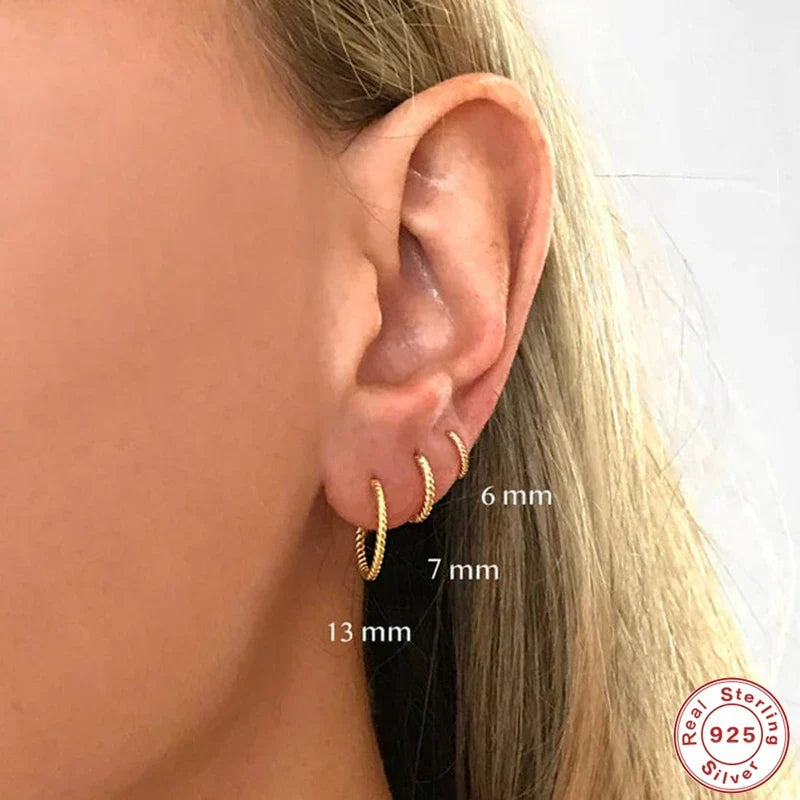 1pair 925 Sterling Silver Hoop Earring 6/7/8/13mm Circle Round Huggies for Women Men Ear Ring Bone Buckle Fashion Jewelry