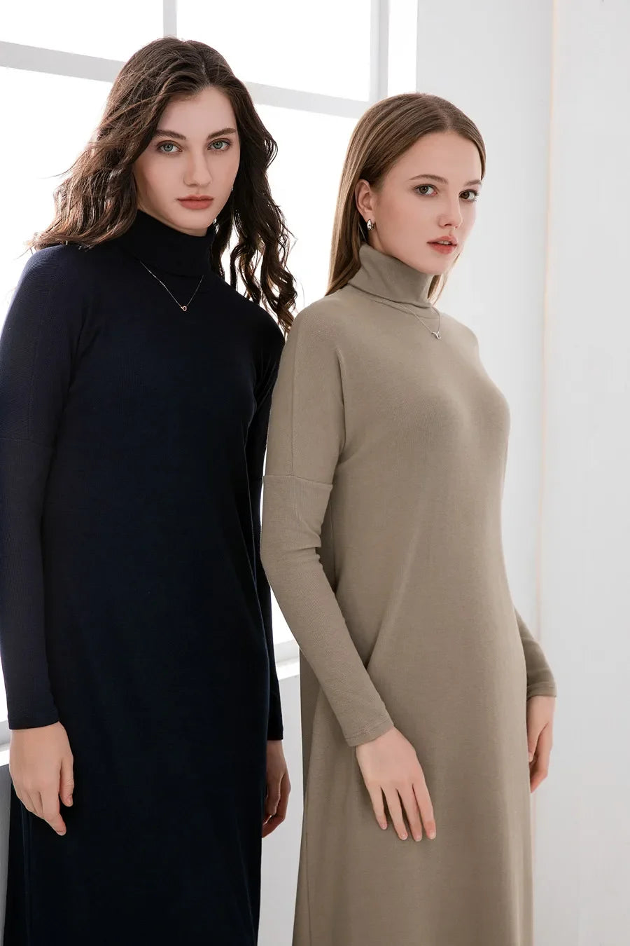 2024 winter turteneck thicken ribbing dress soft and comfortable basic turn-down collar maxi dress ( Ship out in 1 day)