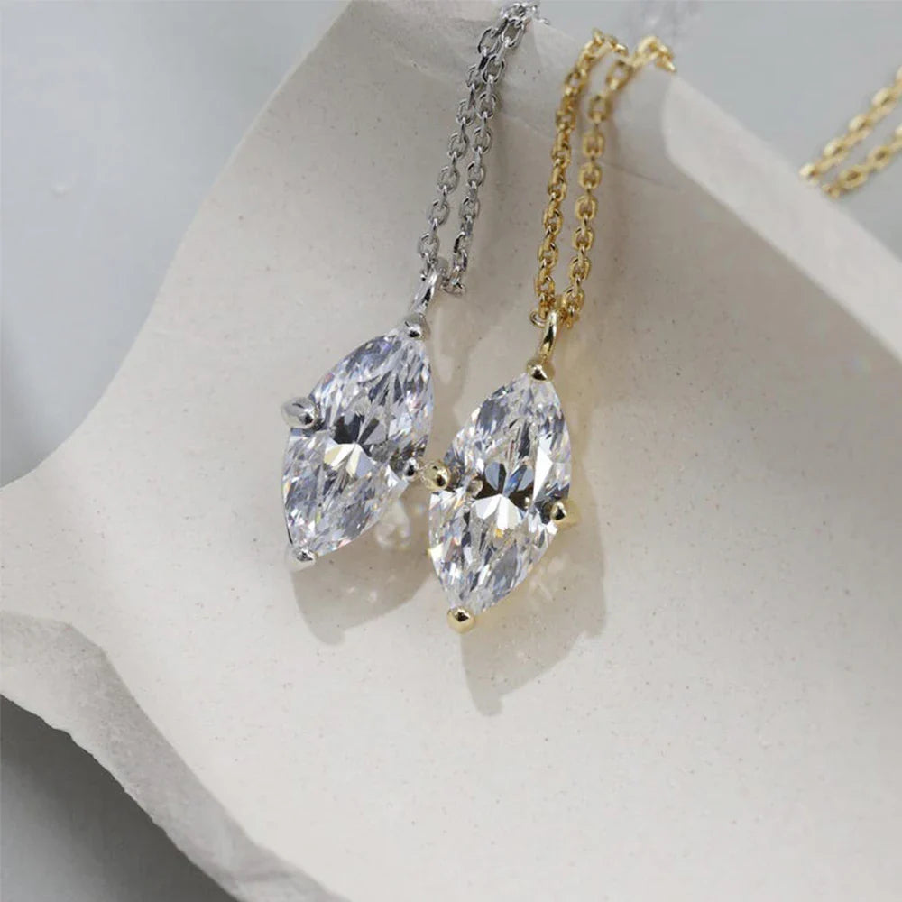 1CT 2CT Marquise Cut Diamond Pendent Necklace GRA Certified 925 Sterling Silver 18k Plated Solitaire Necklace for Women Jewelry