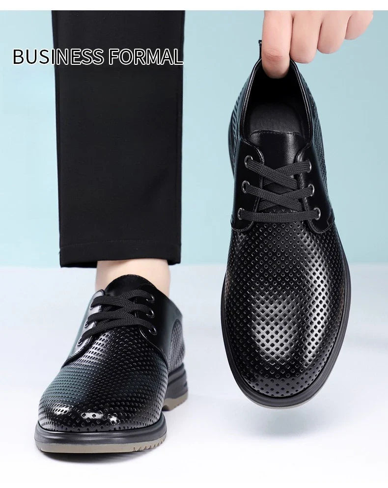 Summer Men's Leather Sandals Shoes Lace Designer Business Black Fashion Casual Shoes Male Black Groom Lace Wedding Shoes Man