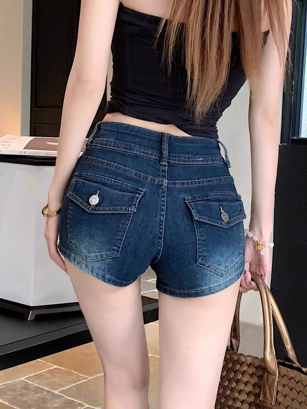 American Retro Deep Blue Low Waist Denim Shorts Women Summer 2026 New Style Slimming Hot Pants Tight Butt Short Skirt