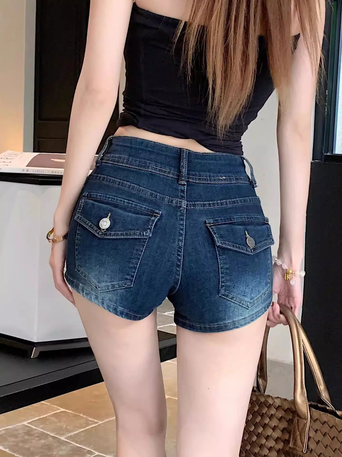 American Retro Deep Blue Low Waist Denim Shorts Women Summer 2026 New Style Slimming Hot Pants Tight Butt Short Skirt