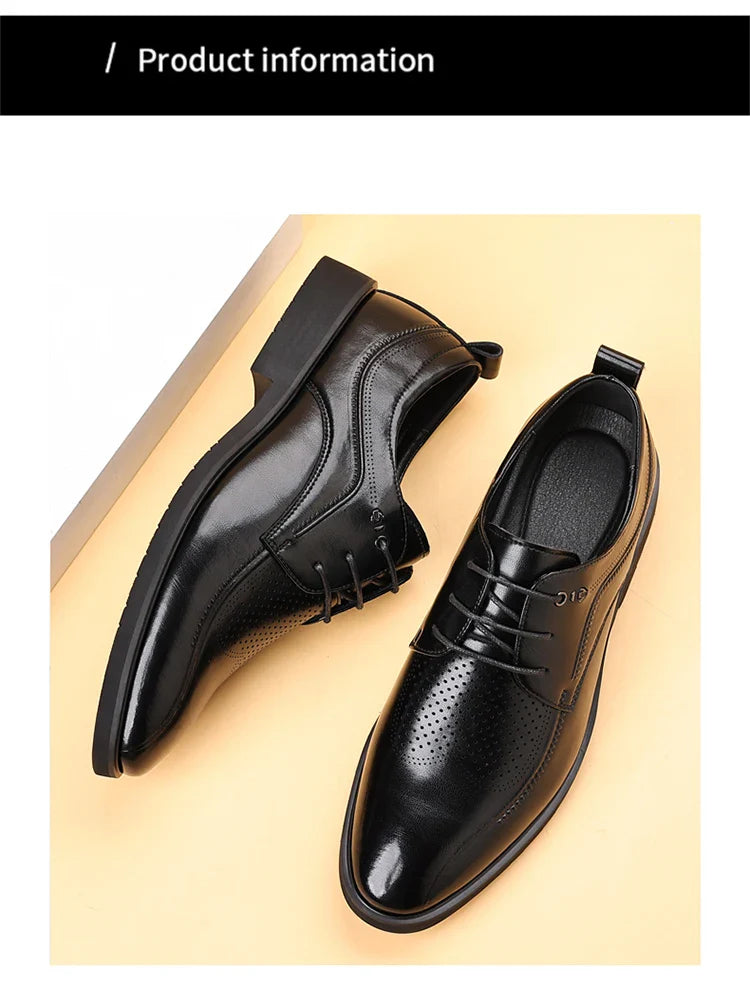 Men's Summer Breathable Leather Shoes Hollow out Comfortable Fashionable Business Formal Derby Shoes British Style-SJ2502-1