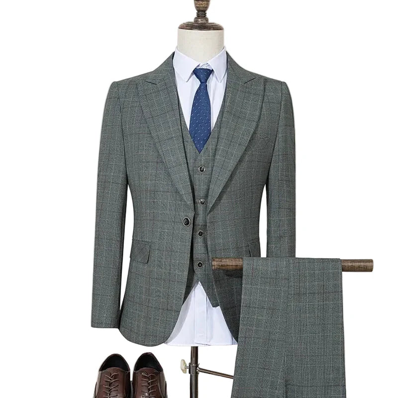 High Quality khaki Plaid suit Formal Business Office Men's Suits Fashionable and Casual evening gown