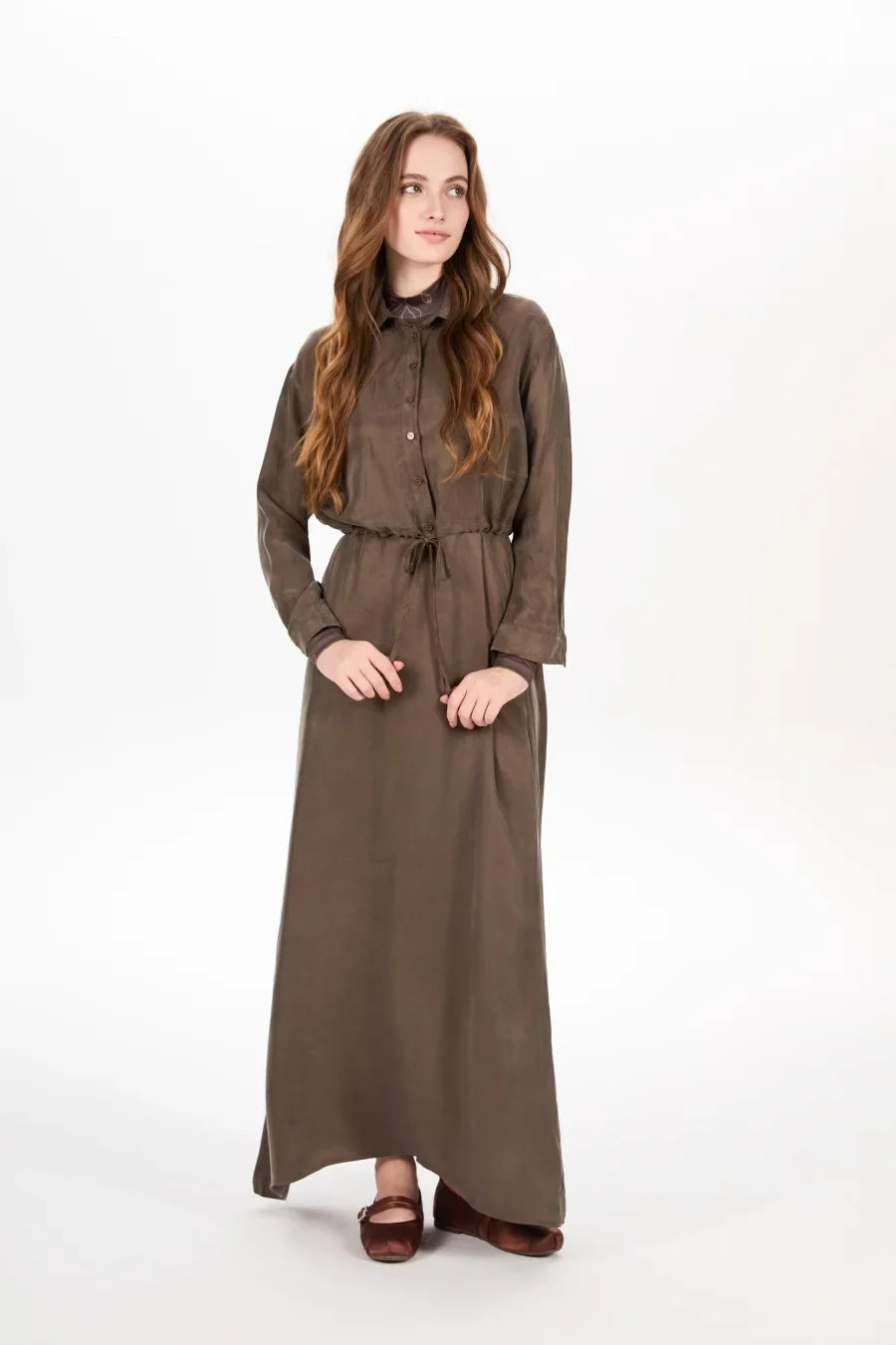 AW25 super soft high quality expensive cupro collection shirt + slip dress + skirt + print mockneck woman matching set