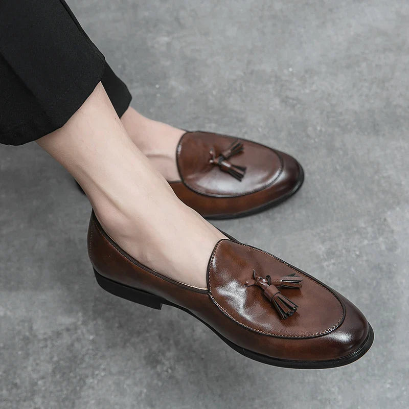 Men's Formal Tassel Loafers – Genuine Leather Slip-On Dress Shoes, Black & Brown, EU 40–47