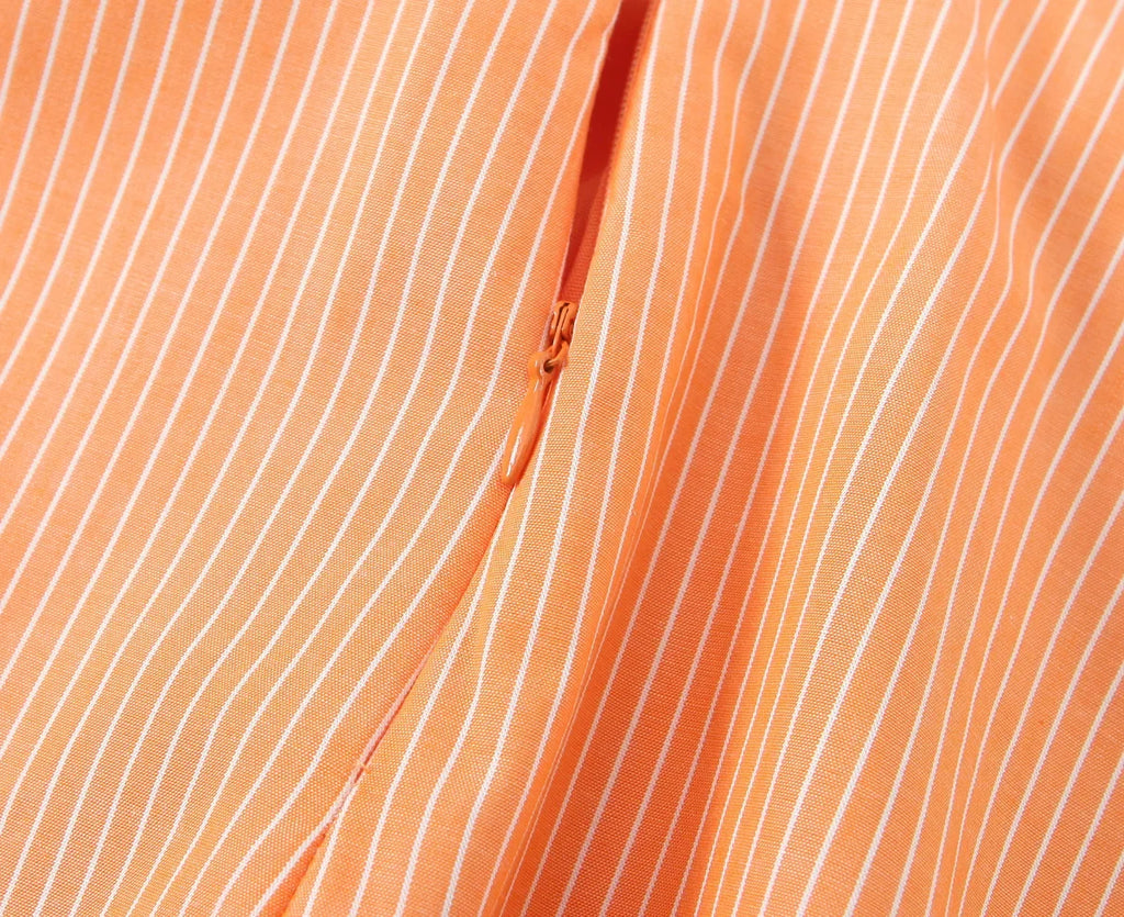 Women Summer Orange Striped Backless Zipper Mini Dress Thin Straps V-Neck Female Chic Lady Dresses Vestidos Para Mujer