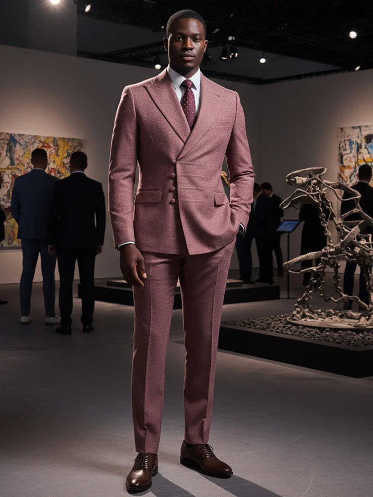 Elegant man suit for wedding grey Slim Fit Double Breasted Multiple buttons Casual Business man 2 piece party outfit