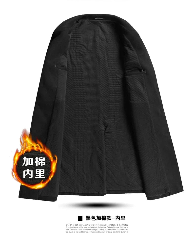 Men's High-Quality Autumn Winter Wool Coat Long Fashion Trench Coat Over-the-Knee Thick Cotton M-4XL