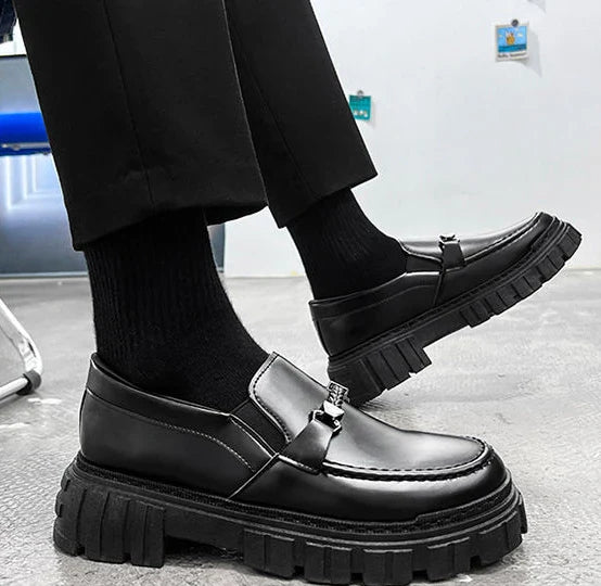 Man Casual Loafers Shoe Black Business Leather Shoes for Men Round Toe Height Increasing Platform Footwear Offer Shipping Free