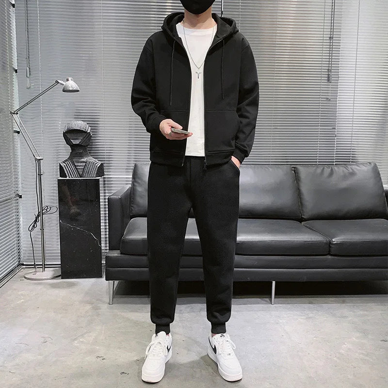 Plus Size Men's Tracksuit Hooded Sweatshirts Sports Sweatpants Zipper Jacket Coats Casual Jogging Pants Male Clothing 110-185KG