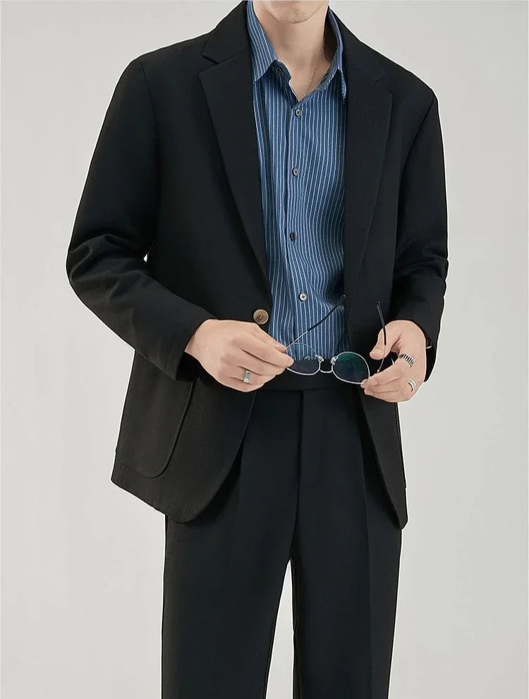 2 Piece Outfit Set Male Solid Color Youth Trends Costumes Ceremony Pants Full Men's Suits and Blazers Clothes Classic Elegant