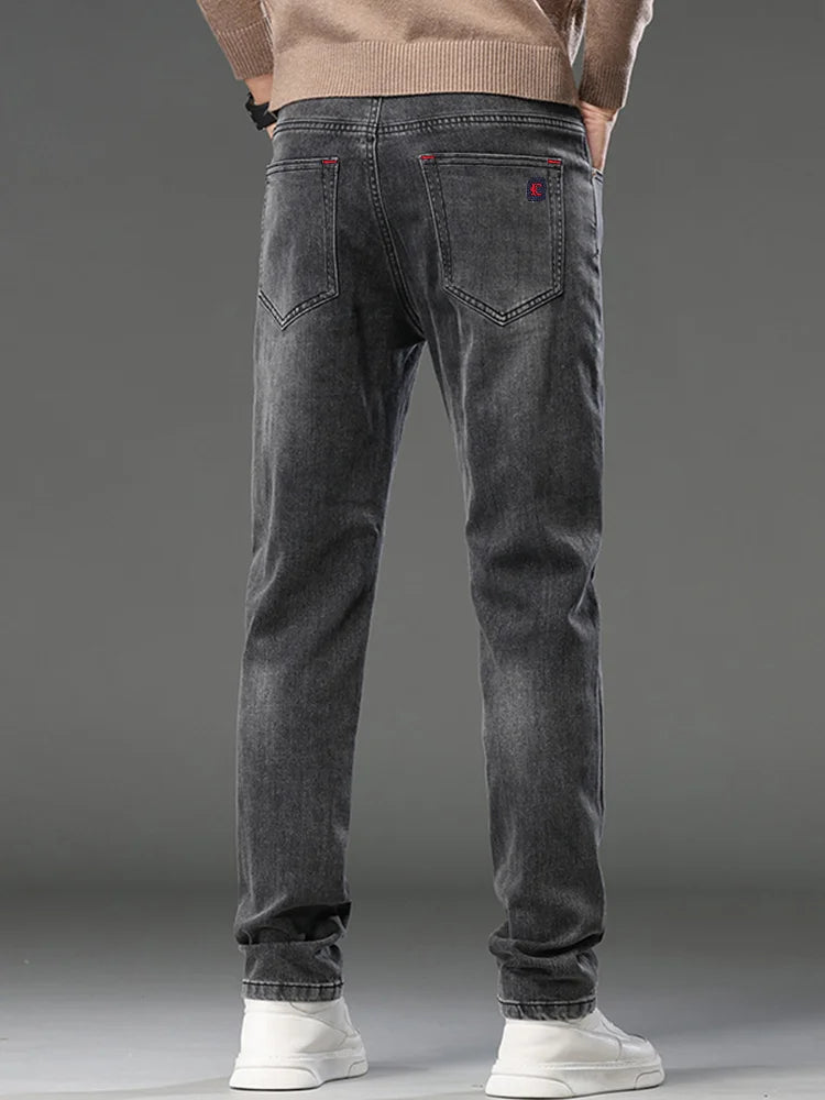 Men's Slim Fit Straight Leg Jeans European Style Versatile Business Casual Stretchy Long Pants