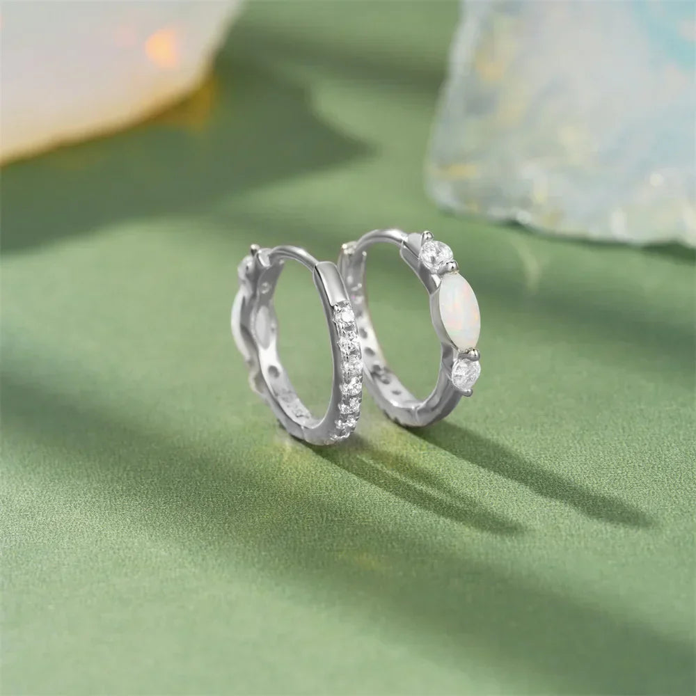 925 Sterling Silver White Zircon Opal Earrings For Women Girl Wedding Engagement Jewelry Delicate Ear Buckle jewelry