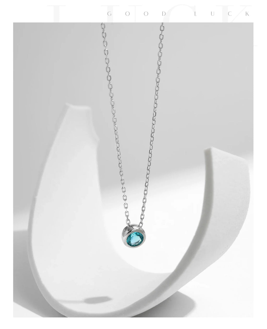 925 Sterling Silver Teal Round Zirconia Pendant Necklace White Gold Plated Neck Link Chain For Women Party Jewelry Gift