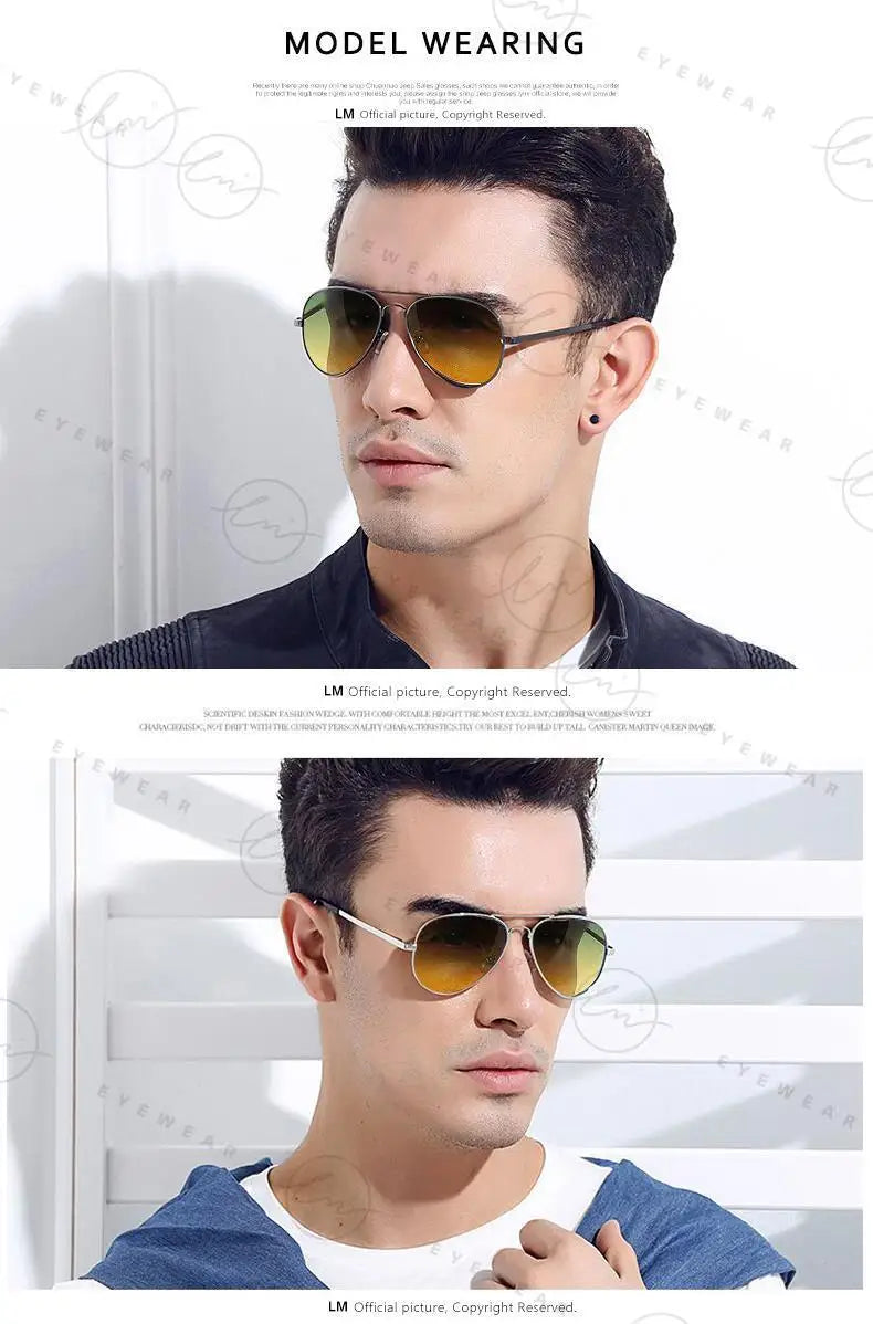 Aviation Photochromic Day Night Vison Sunglasses Men Polarized Fashion Sun Glasses Women Safe Driving Anti-Glare UV400