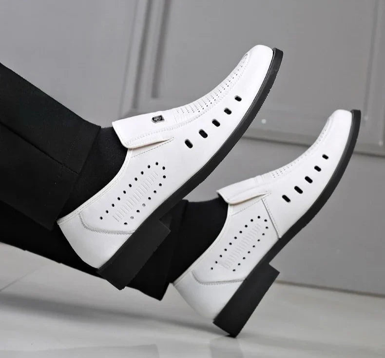 Hollow Breathable in Summer Round Toe Dress Shoes Man Soft Leather Casual Footwear 2025 Style Gentleman New Social Shoe for Men