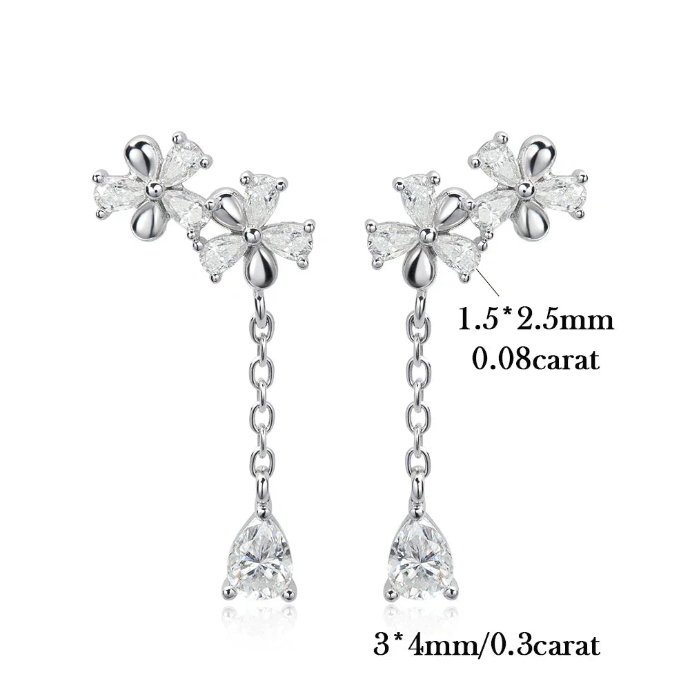 Waterdrop Long Full Moissanite Drop Earrings for Women 100% S925 Silver 0.3carat Pear Cut Lab Diamond Earring with Certificate