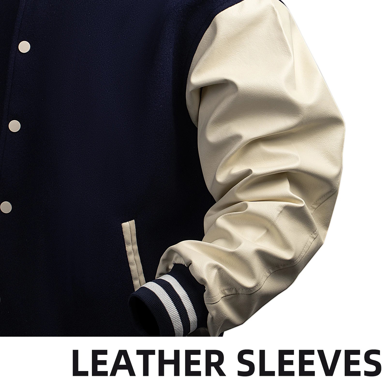 Men's Classic Varsity Jacket with Faux Leather Sleeves Letterman Style Baseball Coat Color-Block Lightweight Men's