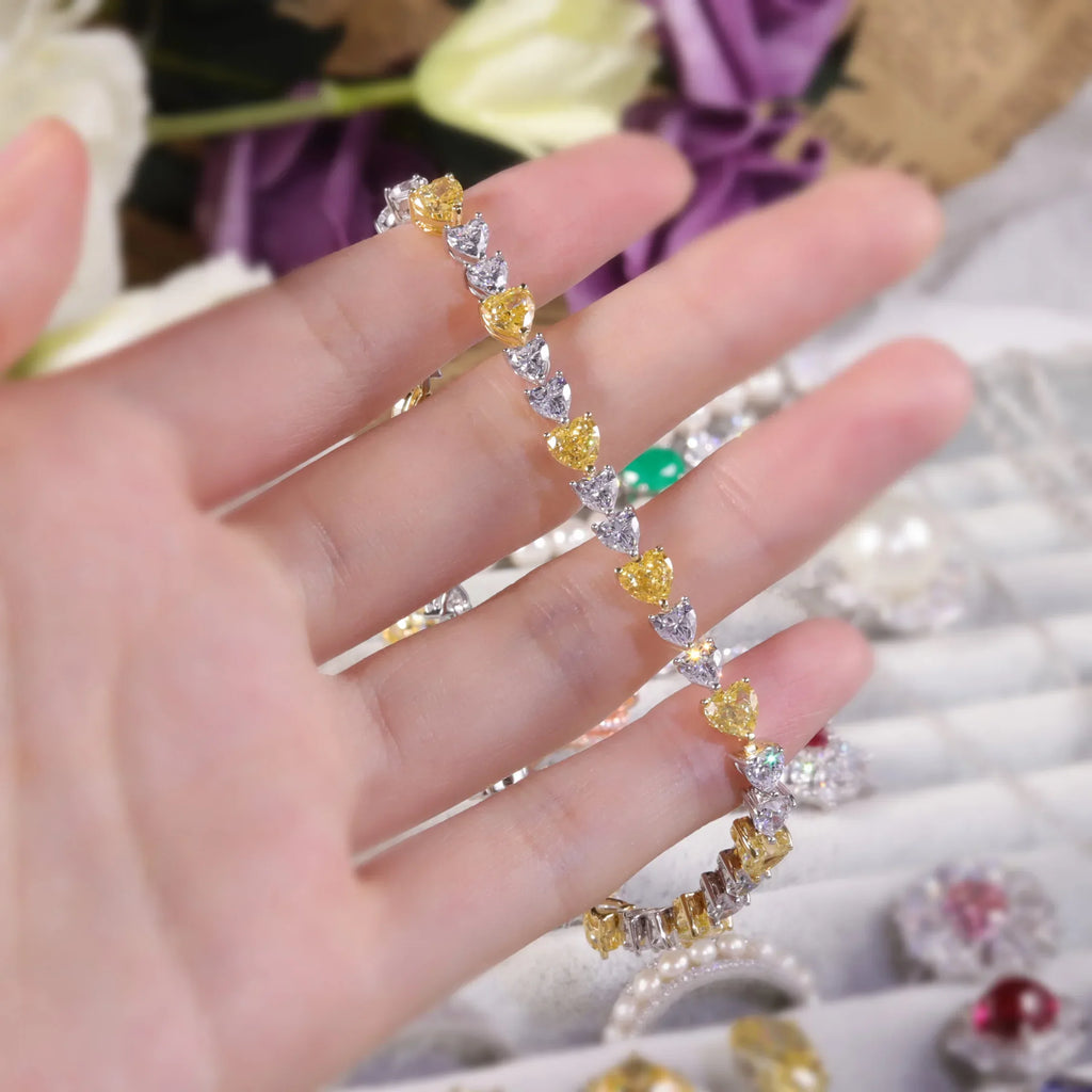 Art Deco Diamond-fire CZ-  Fancy Light Yellow Tennis Bracelet Sterling Silver 925 Fancy Party Wear Bracelet Gift
