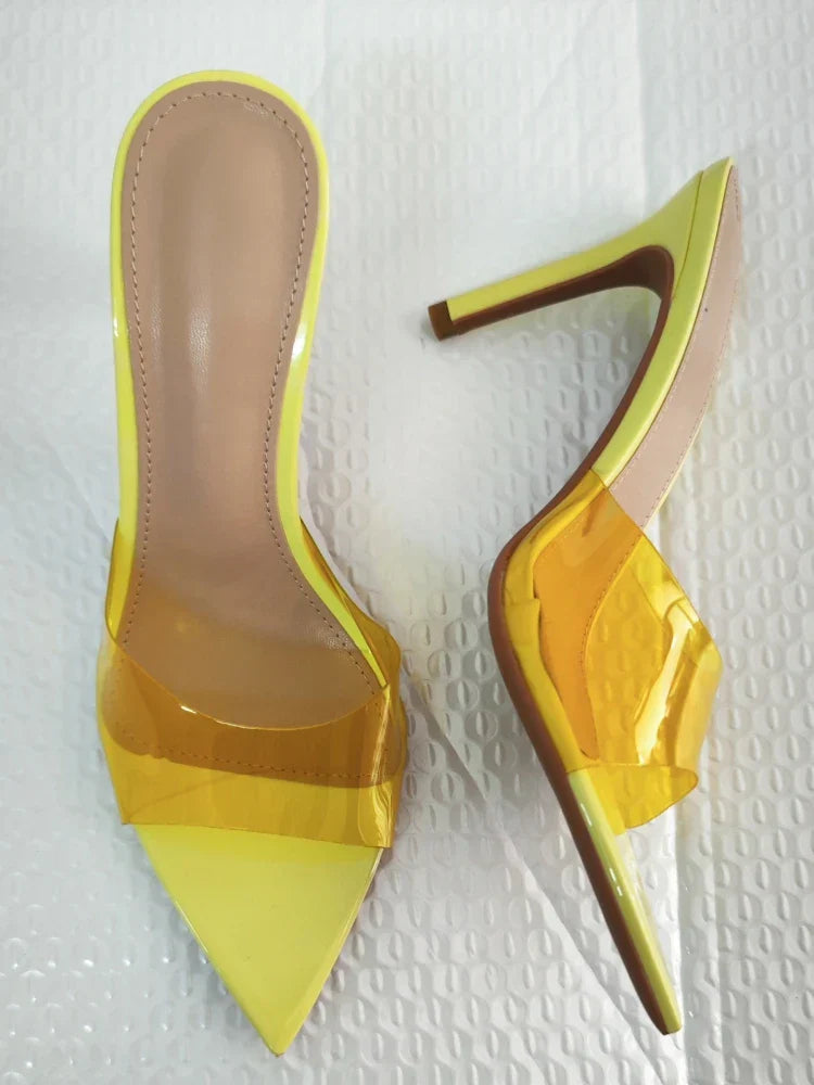 New Summer Women's High-heeled Sandals Simple Transparent High-heeled Slippers Stiletto Pointed Open-toed Slippers Mules