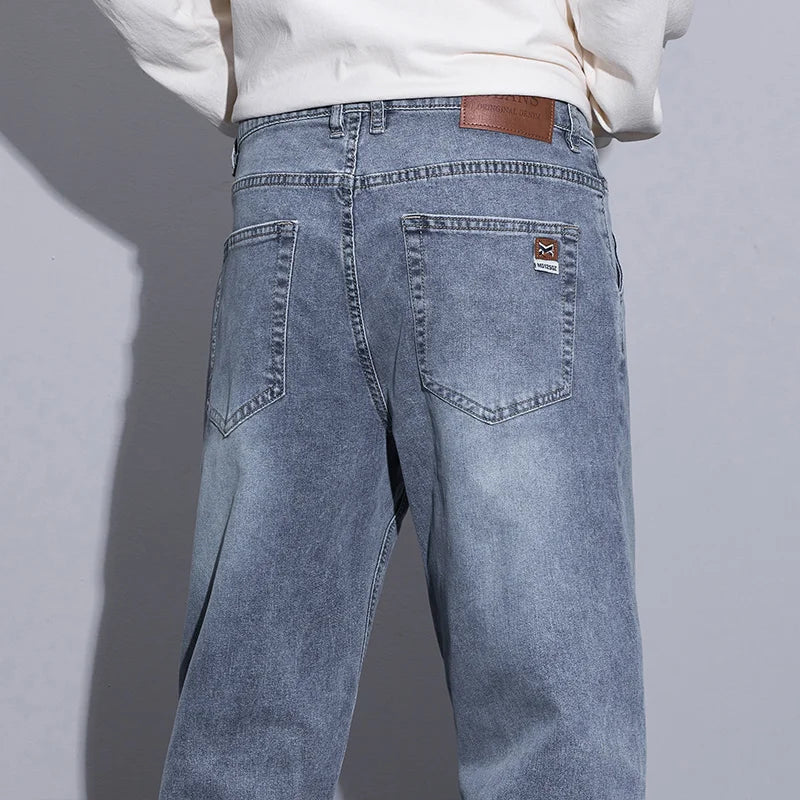 New Men's Micro Elastic Wide Leg Jeans American Retro Versatile Loose Fit Long Pants for All Seasons