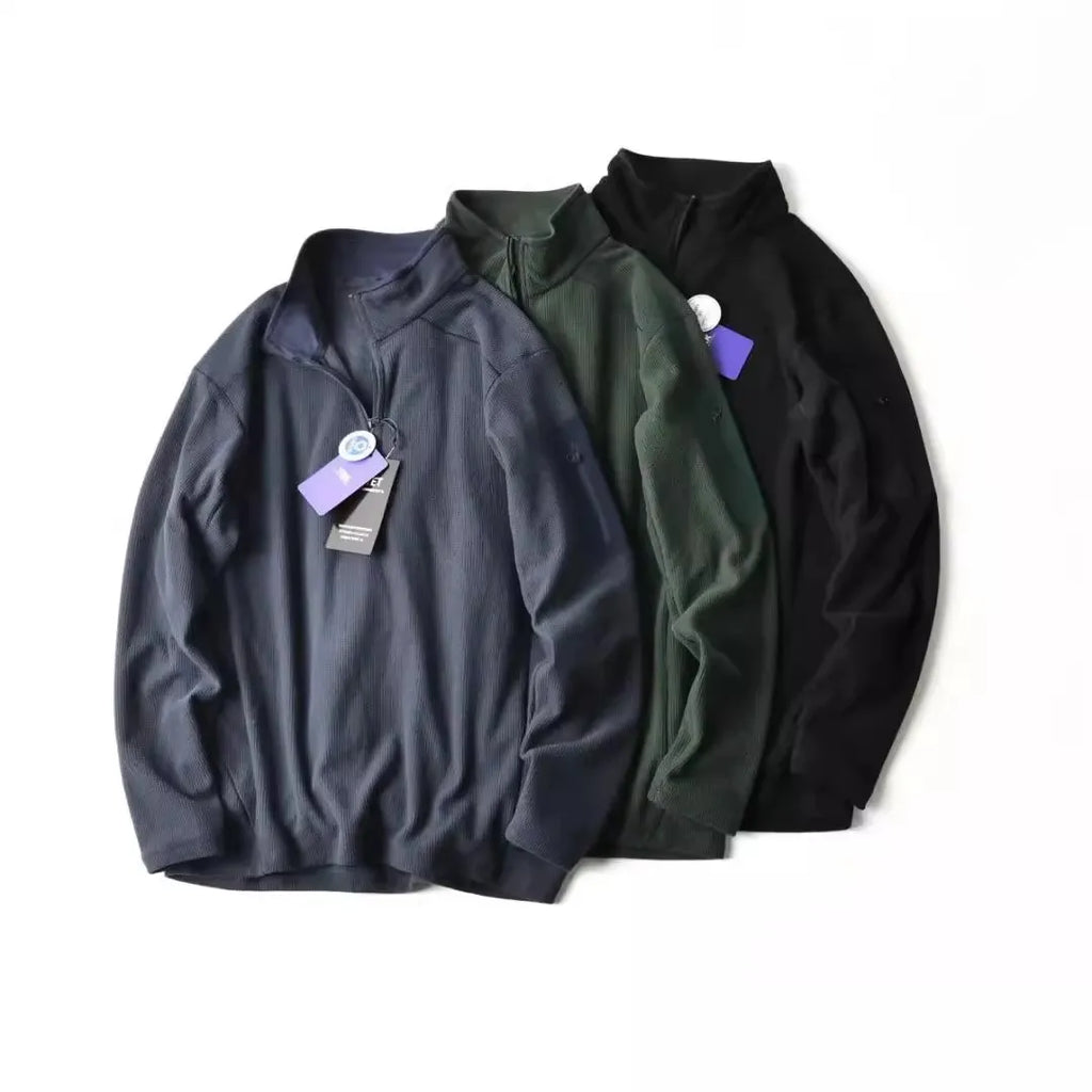 Outdoor Lightweight Fleece Sweatshirt Jacket Men's Zipper Closure Stand Collar Technical Fabric Comfortable Youth Fashion