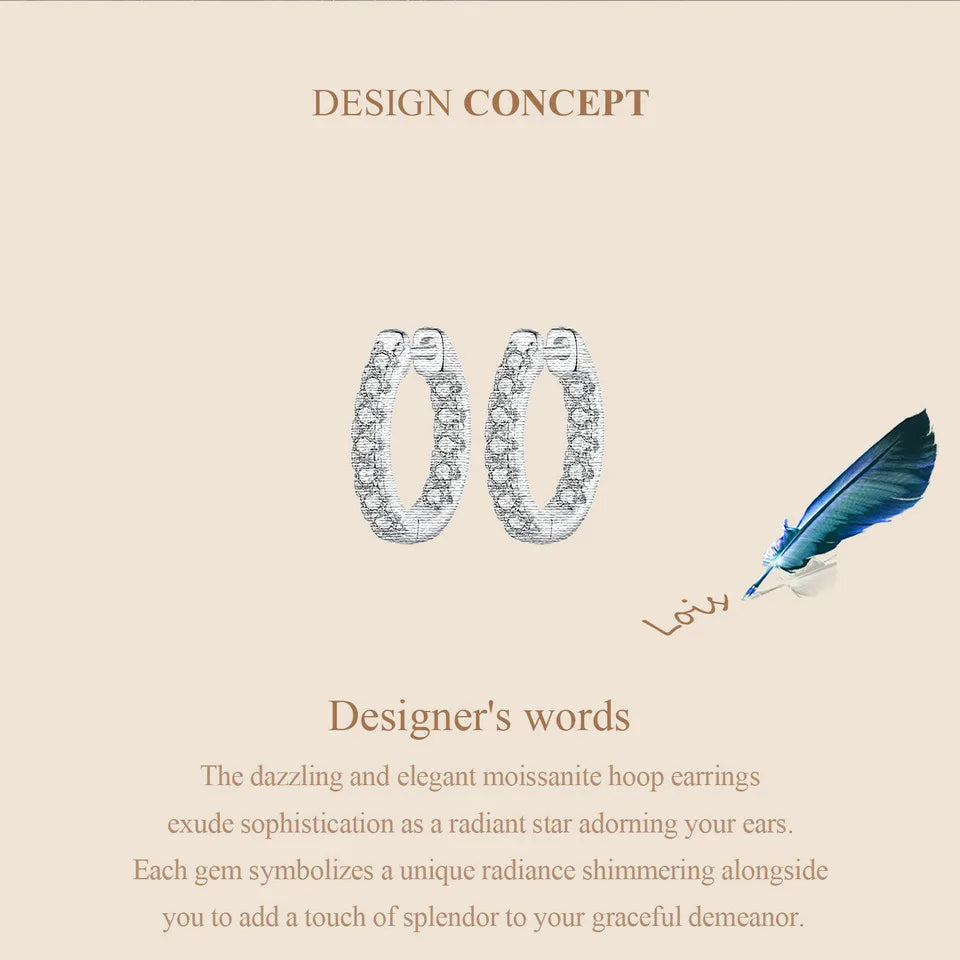 Gold Moissanite Hoop Earrings for Women, 925 Sterling Silver D Color Round Cut Lab Diamond Hypoallergenic Earrings