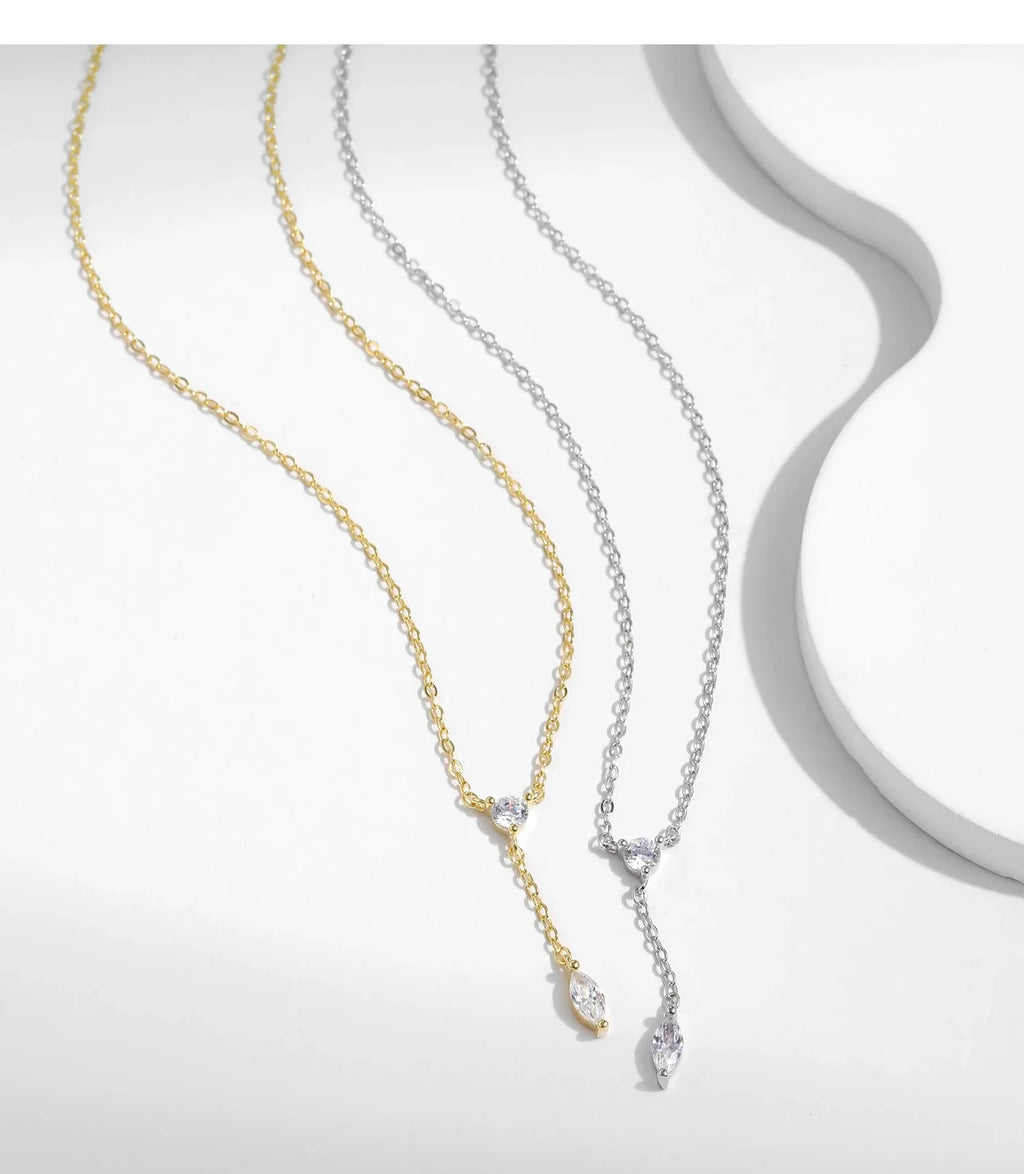 925 Sterling Silver Dainty Y Shape Round & Rhombic Fashion Pendant Necklace For Women Chain Necklace Trendy Jewelry Gift