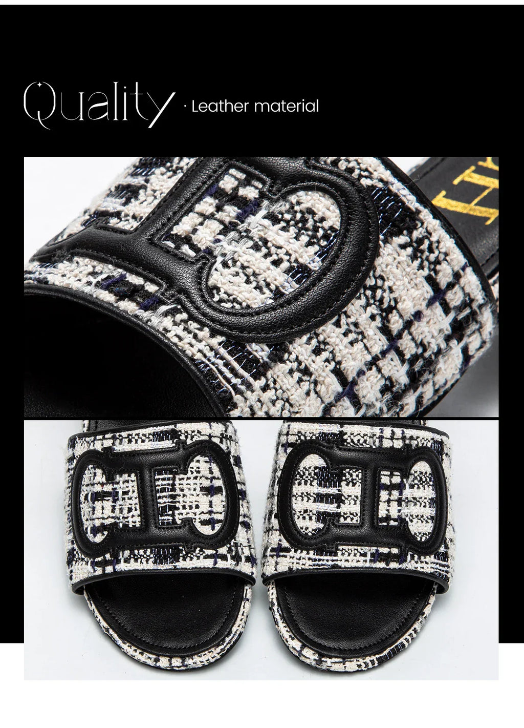 Middle heel square heel slippers fabric fashion casual shoes luxury brand slippers girls street commuter slippers