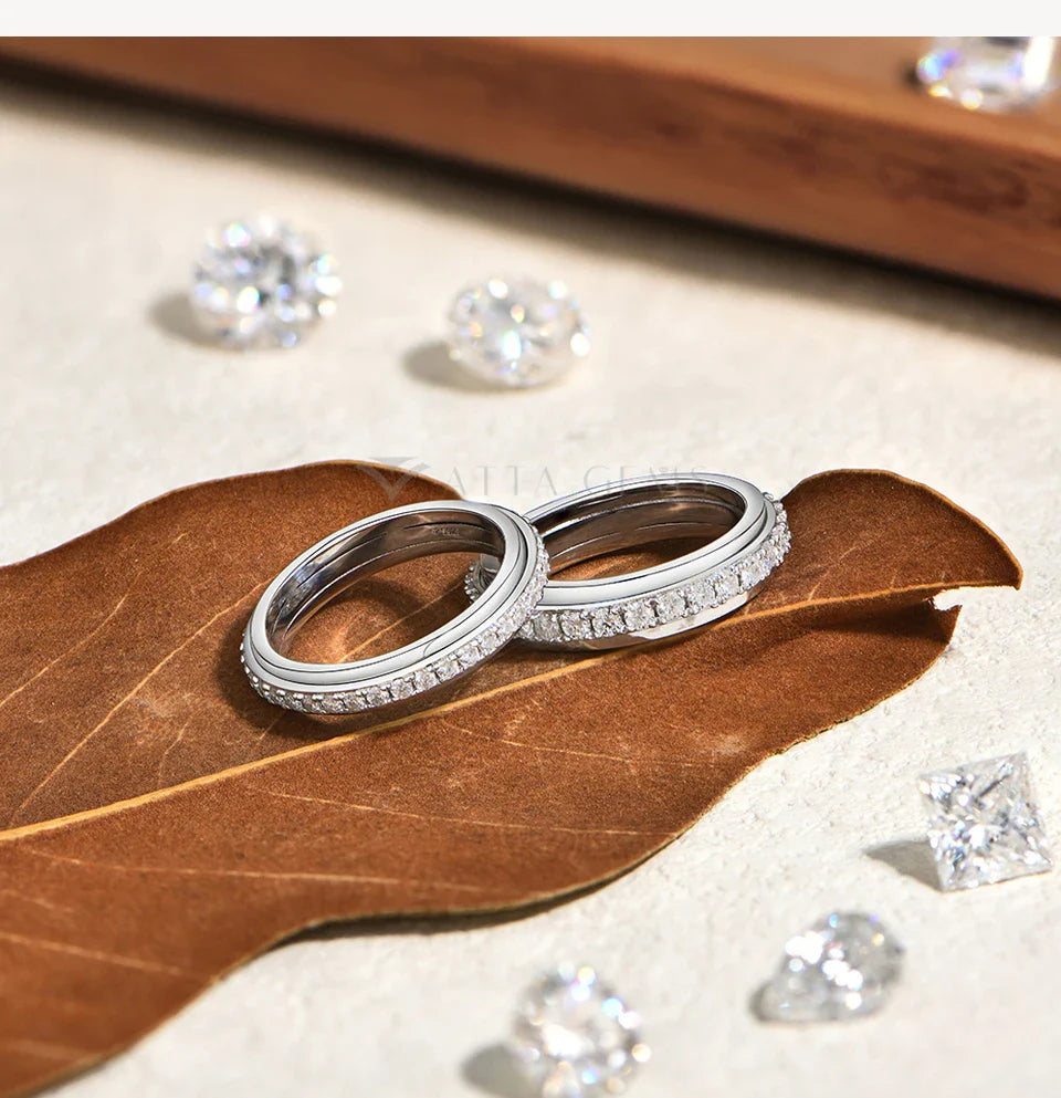 Hot Moissanite Rotating Rings for Women Men 925 Sterling Silver Fidget Anxiety Ring Versatile Daily Wear Simple Jewelry