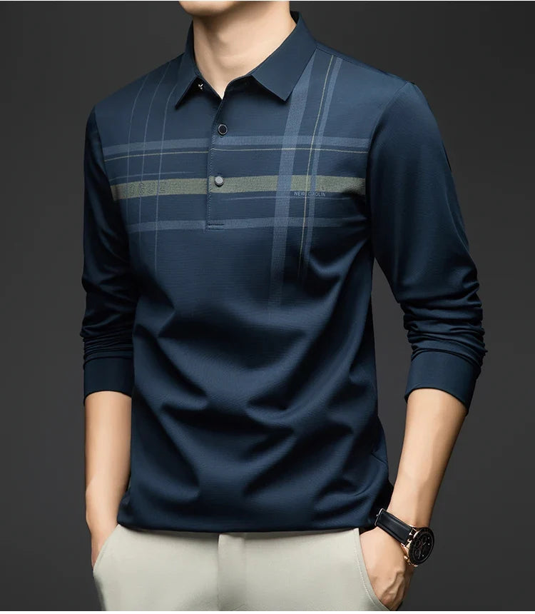 Polo T Shirt for Man 2026 Formal Business Slim Long Sleeve Tshirt Men Casual Loose Stripe Shirt for Man Designer Clothes