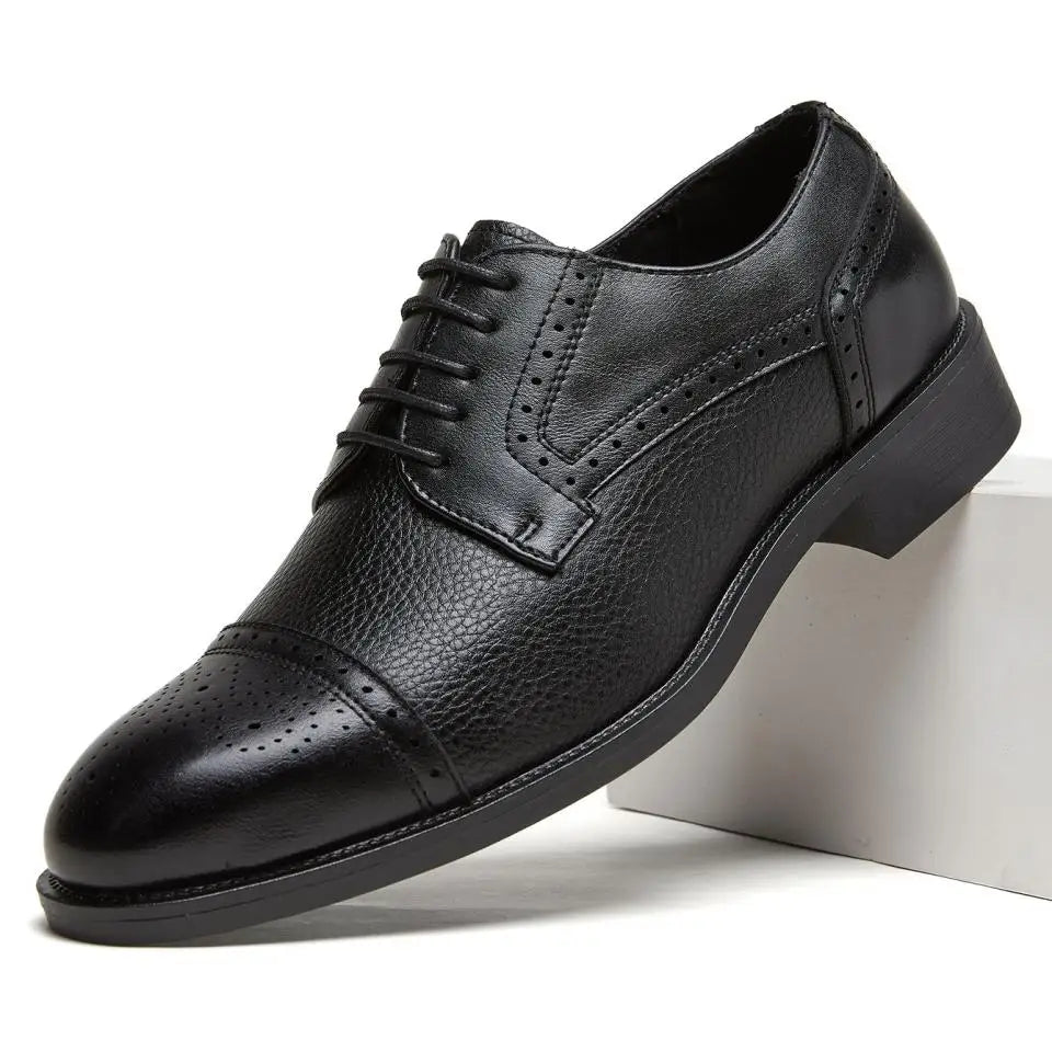 Men Summer PU Round Toe Lace Up Height Increase Business Formal Dress Shoes Breathable Anti-Slip For Office Work Shoes
