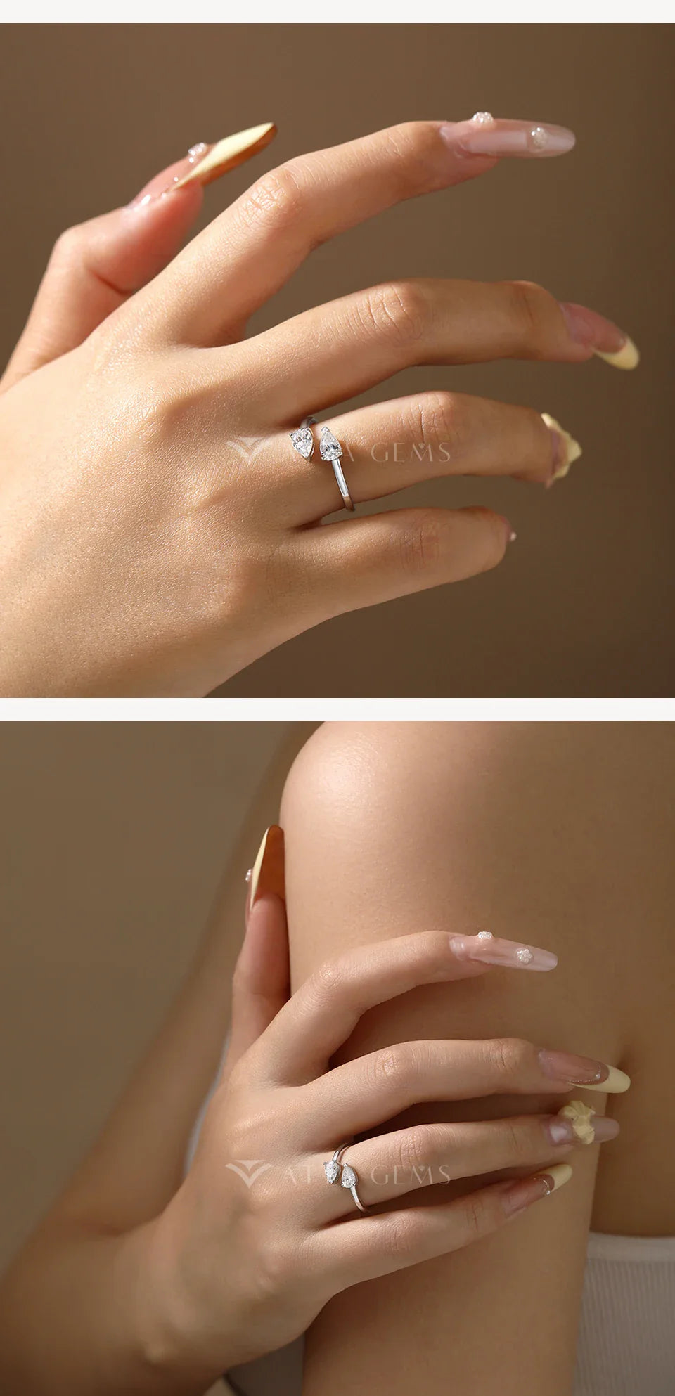 925 Sterling Silver Double Pear Cut Moissanite Rings for Women D VVS1 0.5ct Two Stones Open Ring Daily/Wedding Jewelry