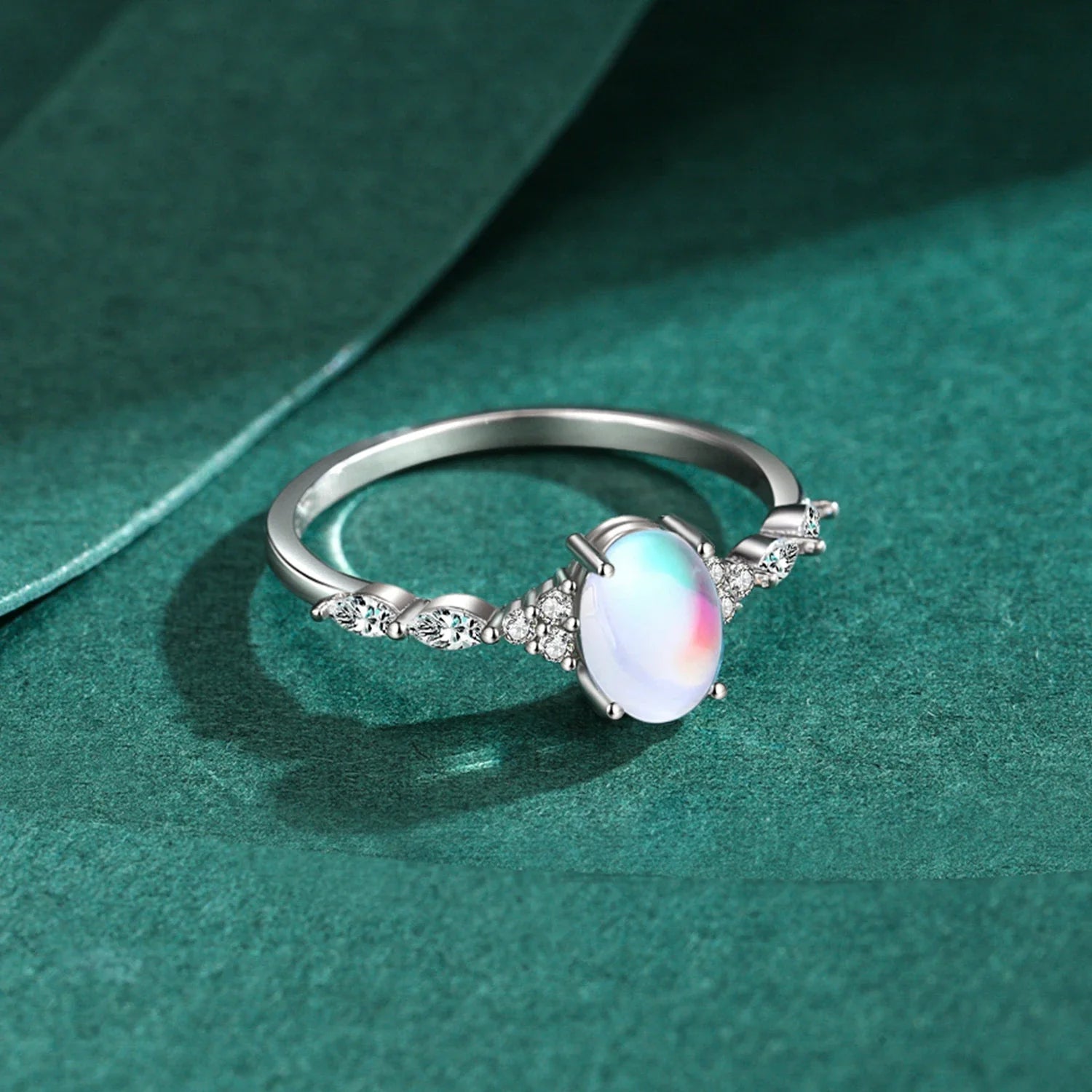 925 Sterling Silver Minimalist Oval Moonstone Ring Thin Women Engagement Female Ring Wedding Band Silver 925 Jewelry Gift