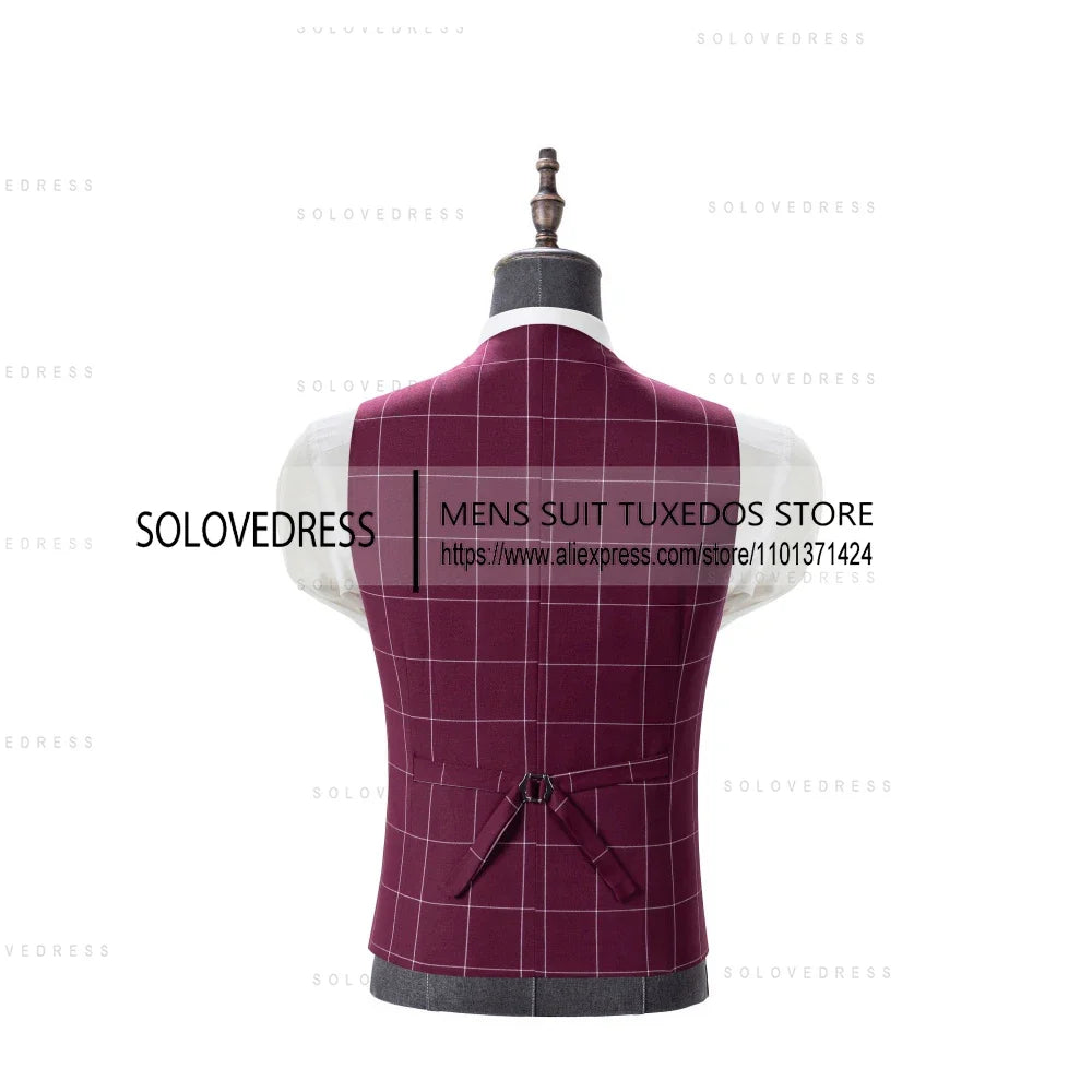 Men's Business Vest Boutique  Plaid Double-breasted Cotton Suit Vest Waistcoat For Wedding Formal Vest Groomsmen Wedding