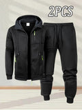New Men's Casual Sportswear Autumn Solid Color Daily Sweatshirts Sweatpants Jogging Tracksuit Zipper Hooded Jacket and Pants Set