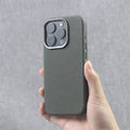 Luxury Alloy Lens Frame Particle PU Leather Magnetic Case For iPhone 17 16 Pro Max 15 14 13 For Magsafe Wireless Charging Cover