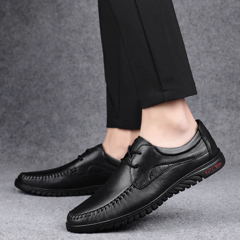 Italian Brand Men's Genuine Leather Casual Shoes Handmade Soles Loafers Lace Up Breathable That's Oxford Shoes for Summer