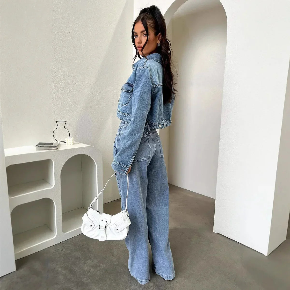Fashionable Retro Washed Straight Leg Workwear Jeans