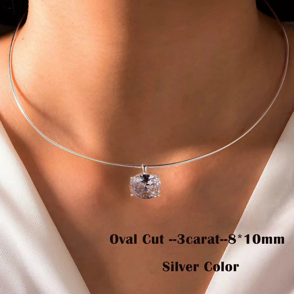 2/3Carat Round/Oval/Princess/Pear Cut Moissanite Pendant Necklace 925 Sterling Silver Solitaire Diamond Neck Chain for Women