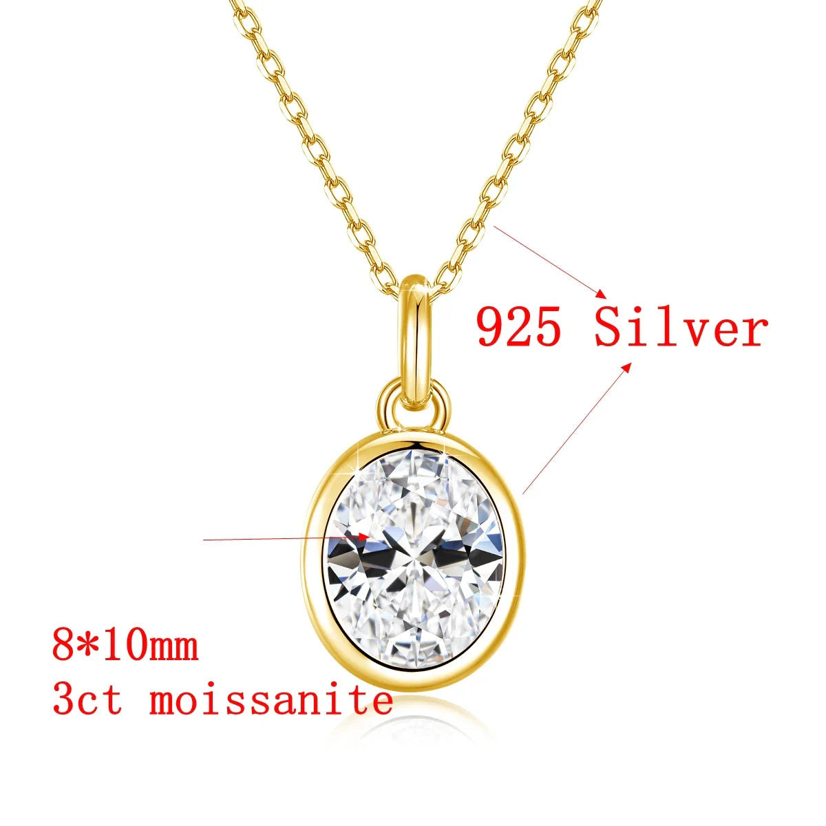 AU585 Gold 14K Oval Cut Moissanite Bezel Pendant Necklace for Women Wedding Party Fine Jewelry Valentine's Day Gift