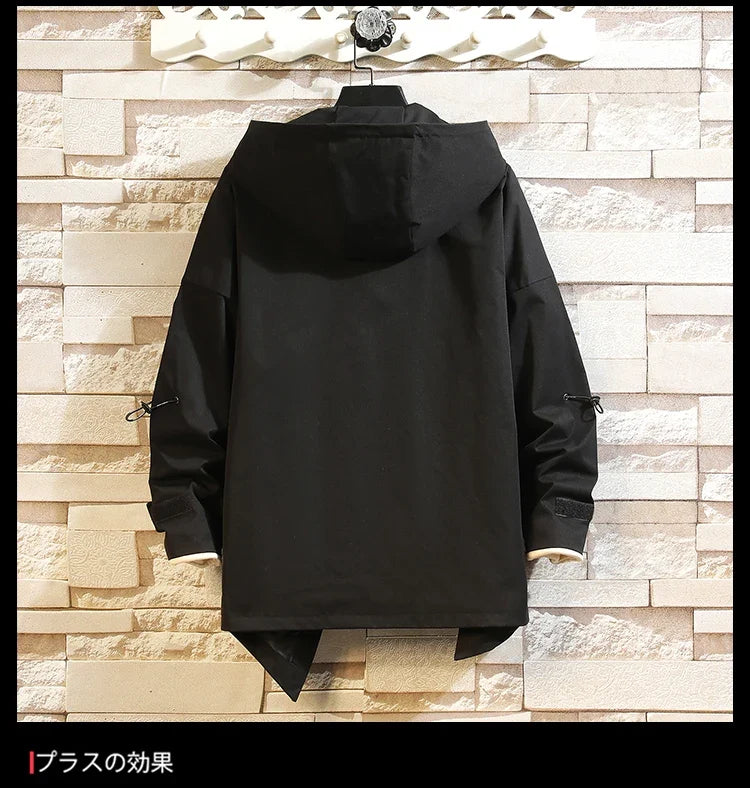 Men Jacket Korea Fashion 2023 Spring Hooded Jack Black Patchwork Zipper Coats Streetwear OverSize Men Clothing