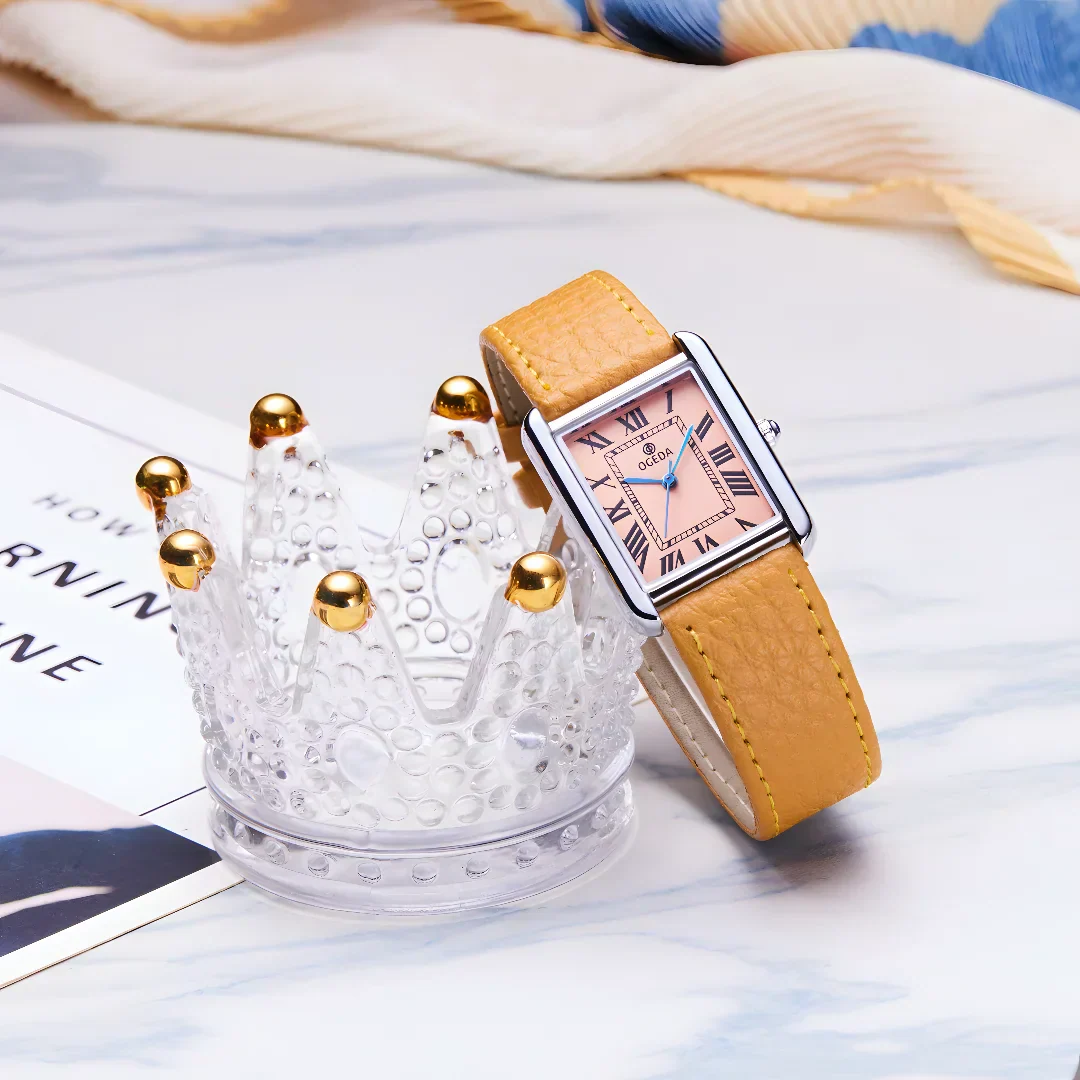 Waterproof Couple Watches Casual Fashion Quartz Stainless Steel Leather Strap Square Dial Men's And Women's Lover Watch