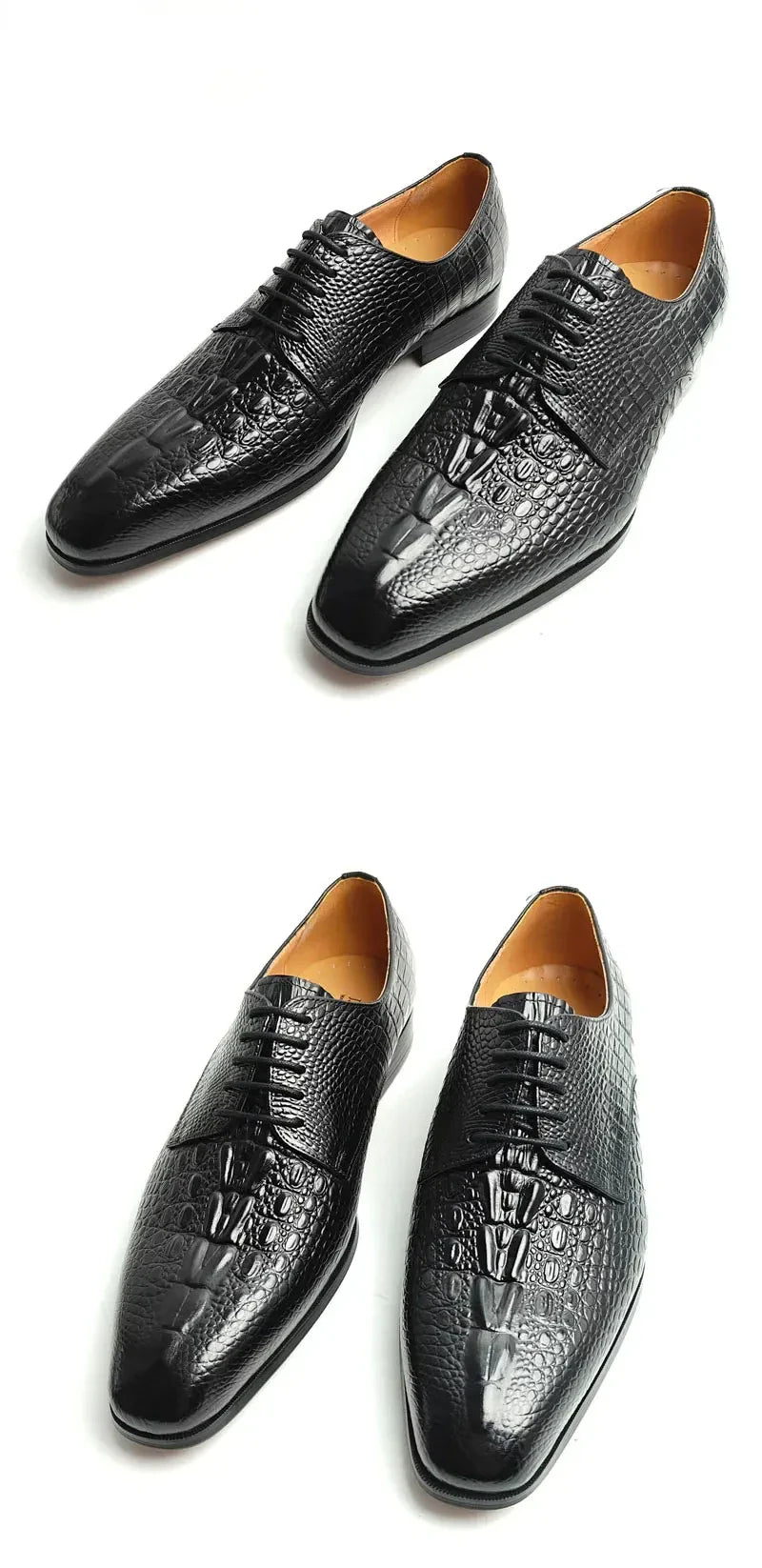 Fashion Elegant Black Oxfords Leather Shoe Dress Derby Shoe for Men Handcraft Official Male Wear Crocodile Pattern Leather Shoe