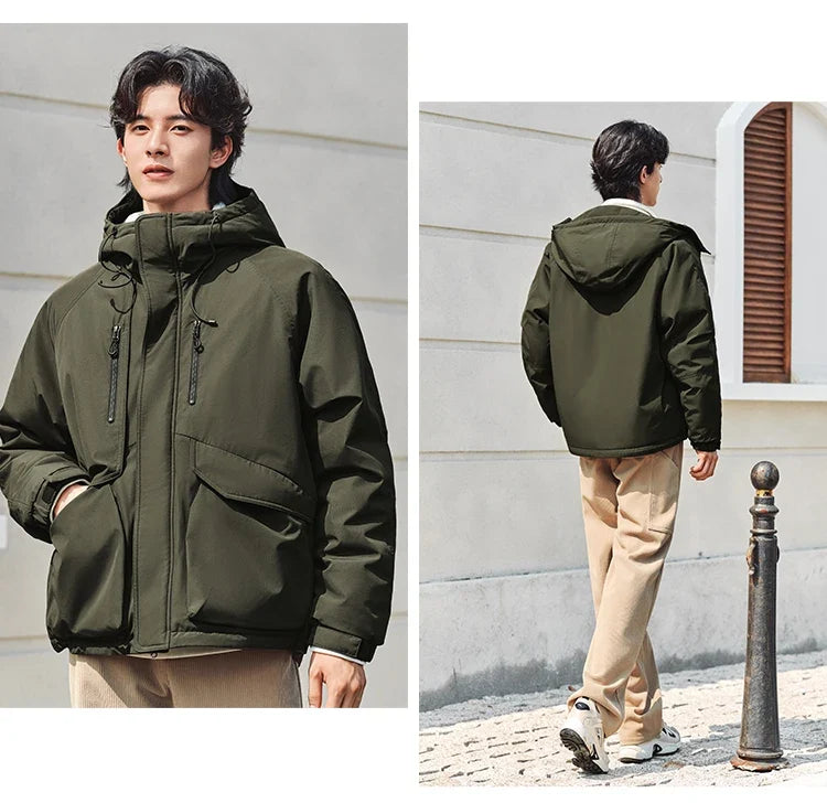 Cotton-Padded Jacket Men 2024 Winter Waterproof, Oil-Resistant, Stain-Resistant and Windproof Outerwear Loose