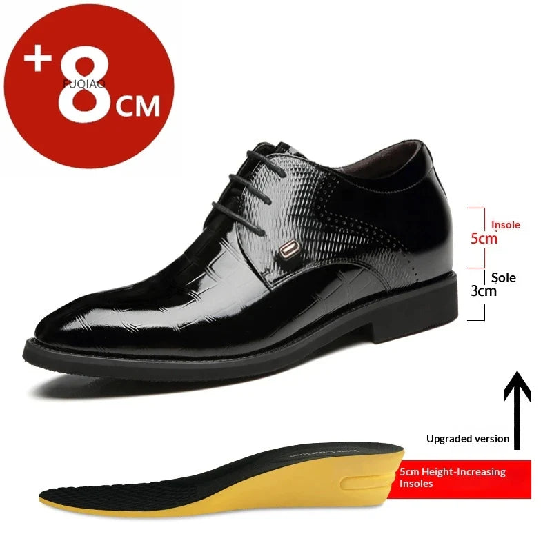Mens Elevator Shoes 6/8CM Height Increase Invisible Hidden Formal Oxford Derby Leather Dress Shoes for Wedding Business Lace Up
